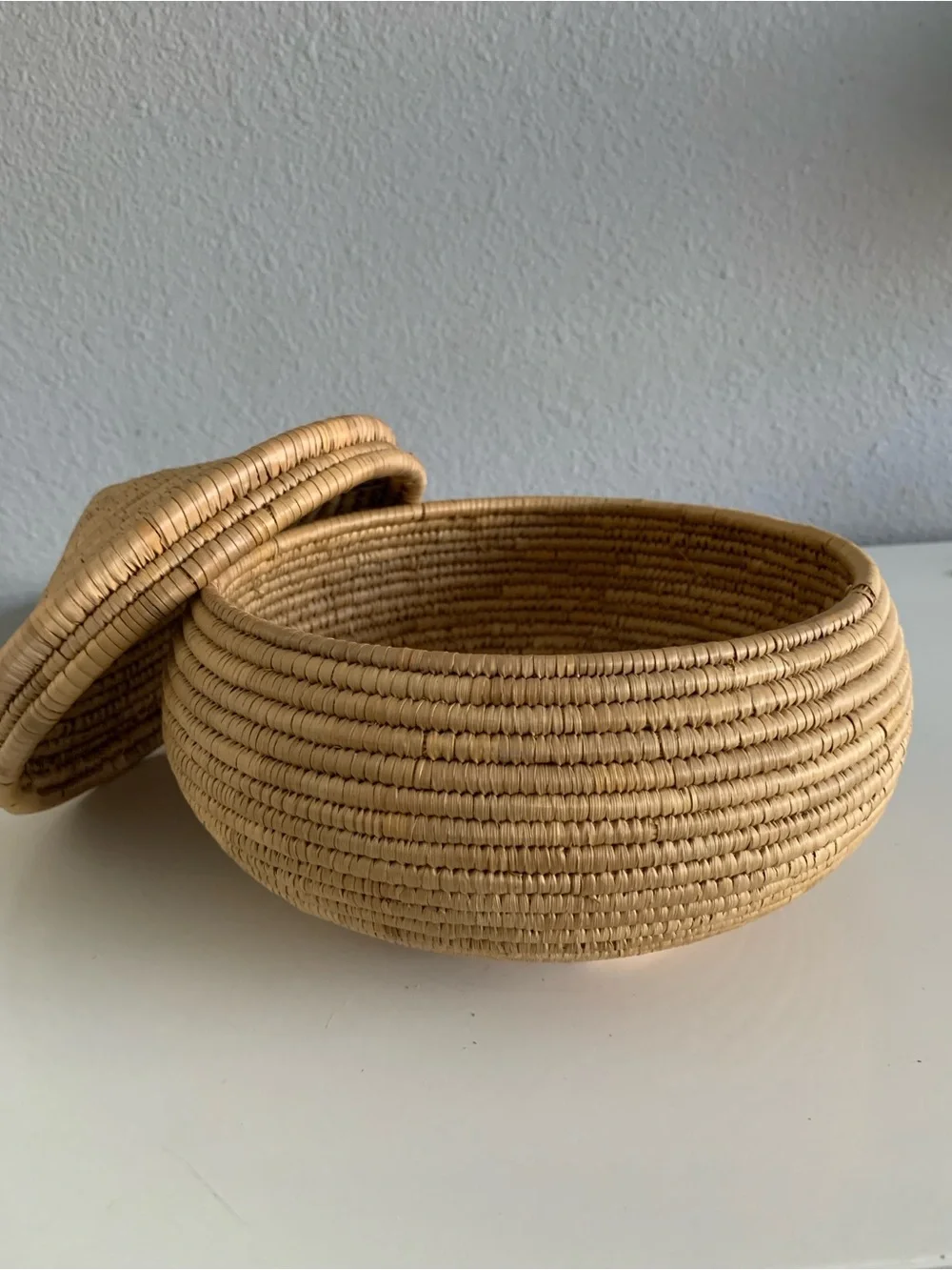Handwoven Lidded Coil Basket Native Artisan Storage Home Decor